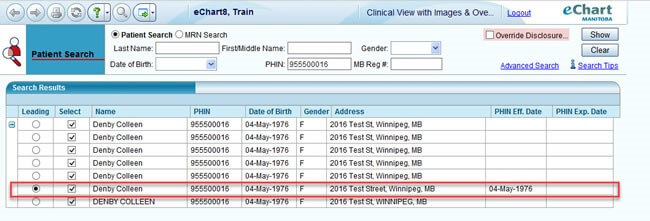 Patient Search - eChart Manitoba